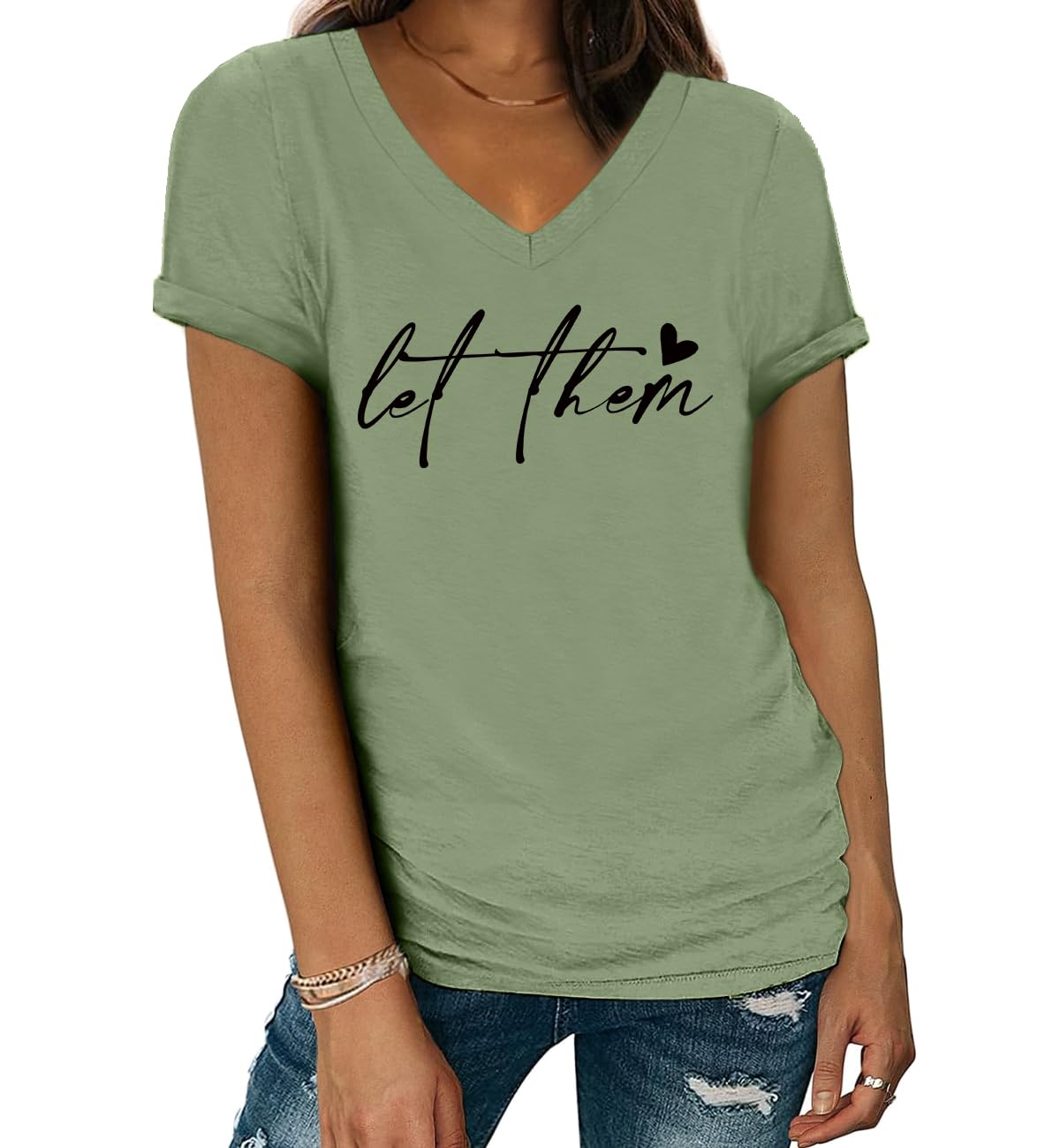 Let Them Shirts for Women V Neck Let Them Inspirational Graphic Tees Mental Health Shirt