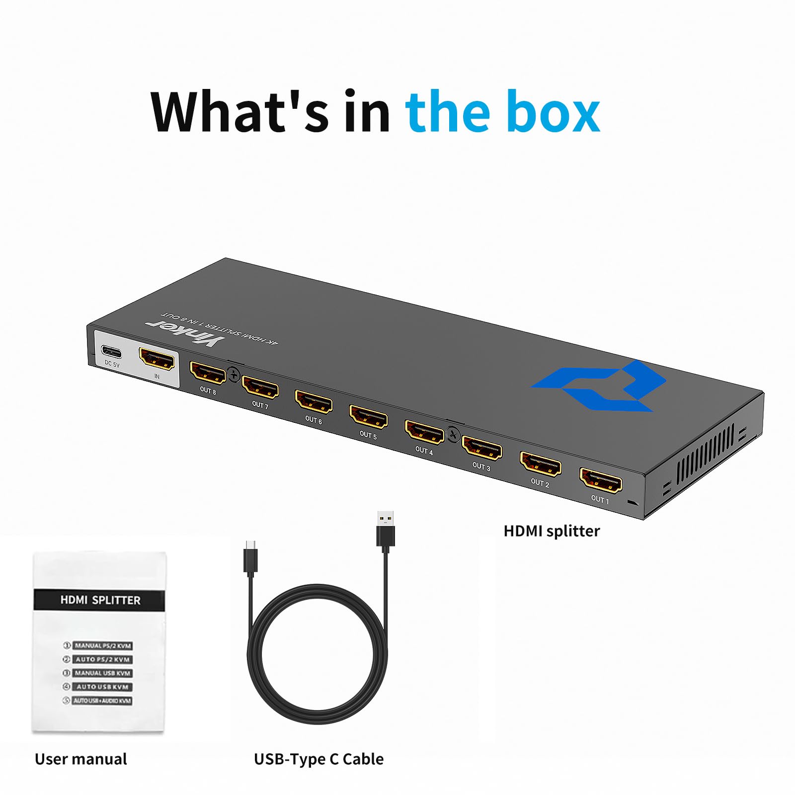 Splitter HDMI 1 Ingresso 8 Uscite 4K@30Hz, Duplicatore Segnale HDMI per 8 Schermi, Compatibile PS4 Xbox Roku