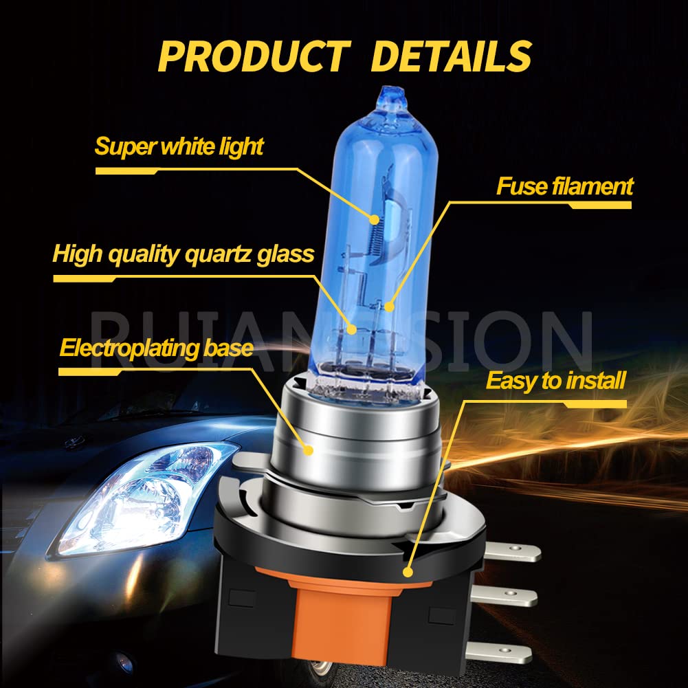 Ruiandsion H15 Halogen Scheinwerferbirnen, H15 12V 15/55W Xenon White Birne Ersatz Scheinwerfer, Packung mit 2