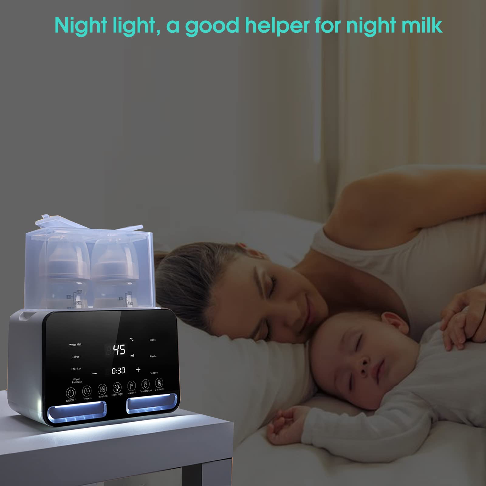 Scaldabiberon Neonato e Scalda Pappa Multifunzione Sterilizzatore Elettrico scalda cibo per bambini con Display LCD (7 in 1-Es)