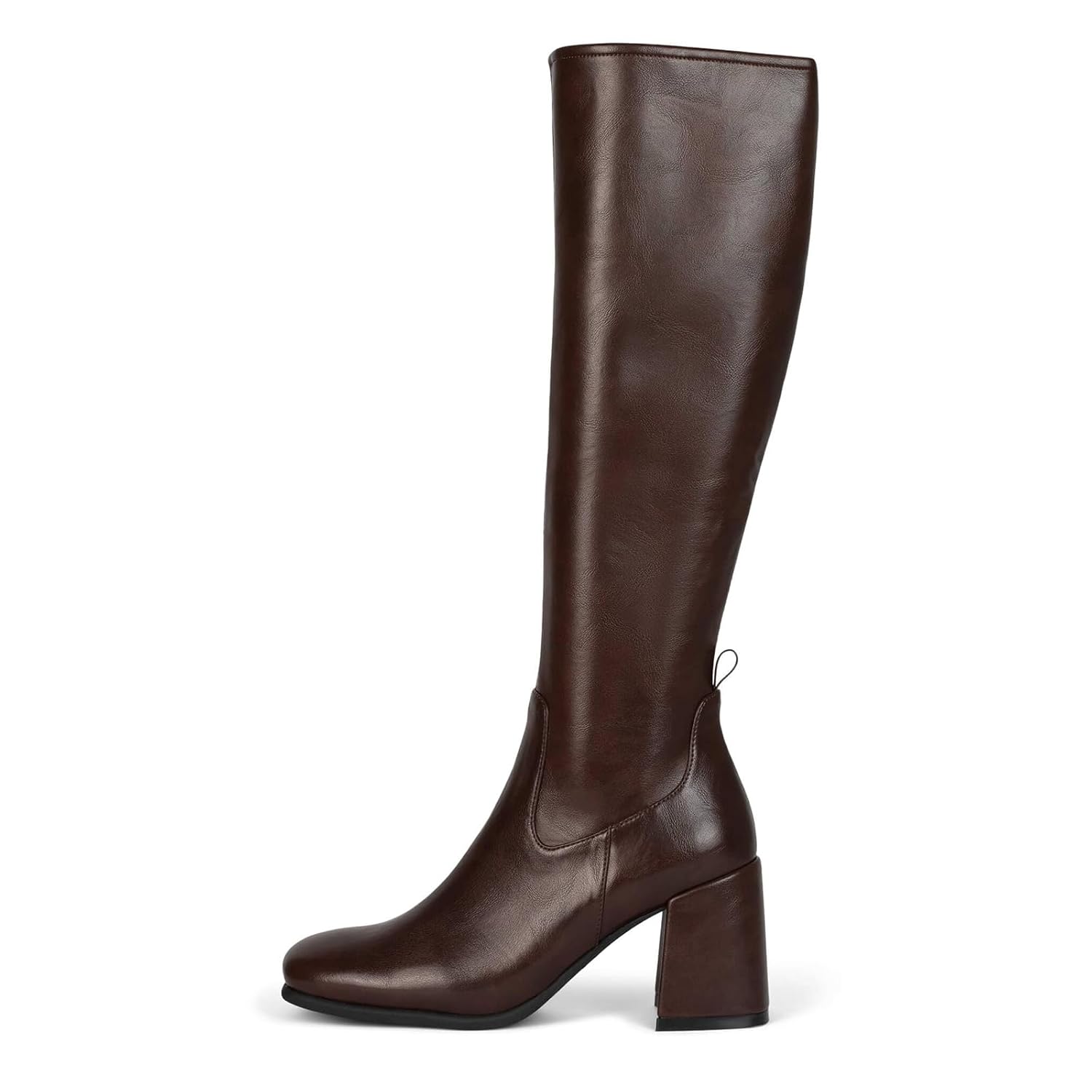 Womens Brown Knee High Boots Square Toe Chunky Heel Tall Boots Fashion Party Wide Calf Long Boots with