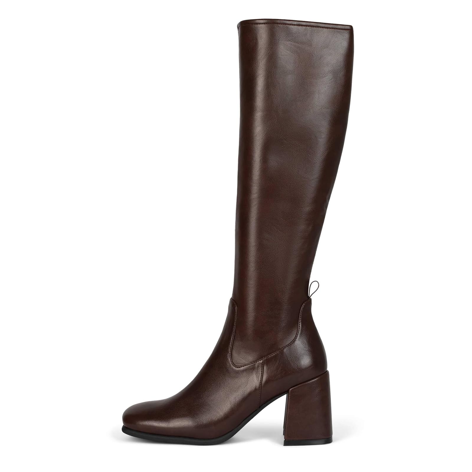 Womens Brown Knee High Boots Square Toe Chunky Heel Tall Boots Fashion Party Wide Calf Long Boots with