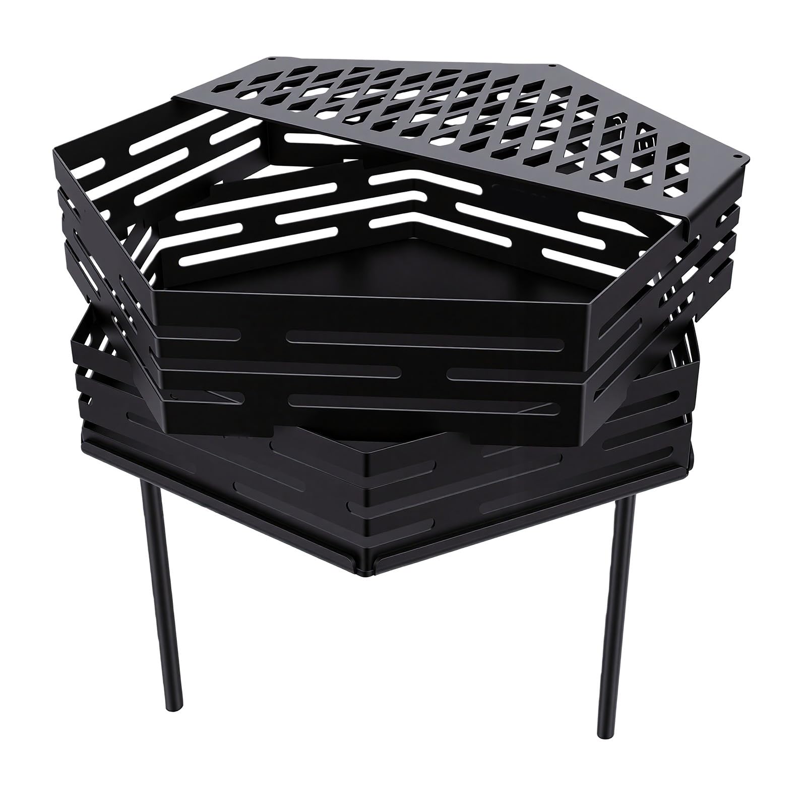 Generic Griglia Esagonale per Braciere a Legna da Esterno Portatile per Cortile, Campeggio, Barbecue, Riunioni, Acciaio Al Carbonio 18,39x16,54 Pollici