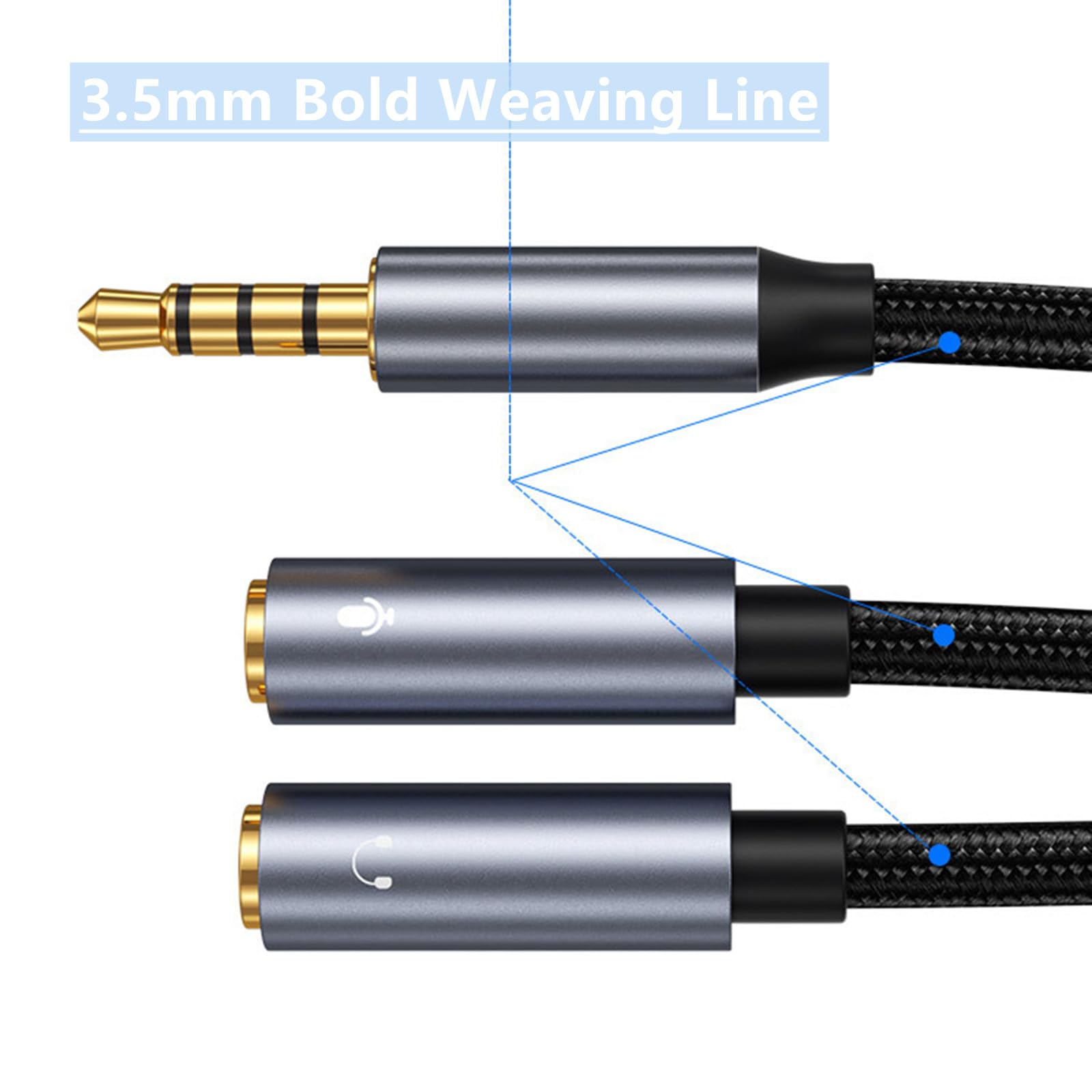 Cavo splitter per cuffie in nylon intrecciato da 3,5 mm, cavo a Y con 2 porte femmina, jack maschio da 3,5 mm a doppio jack per telefoni, tablet e laptop, condivisione audio per viaggi, studio