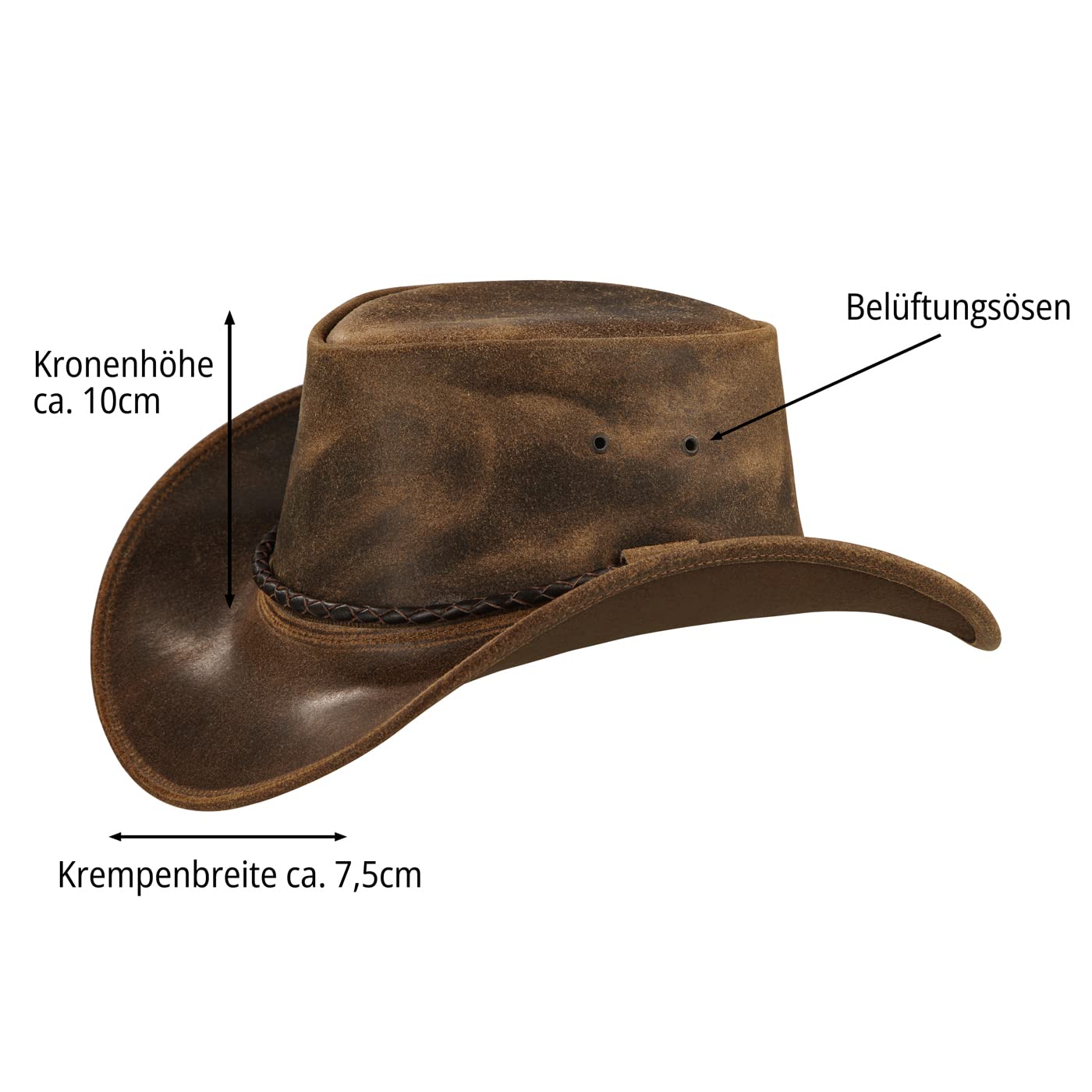 NEMI Cowboy Leder Hut Damen Herren 3 Farben