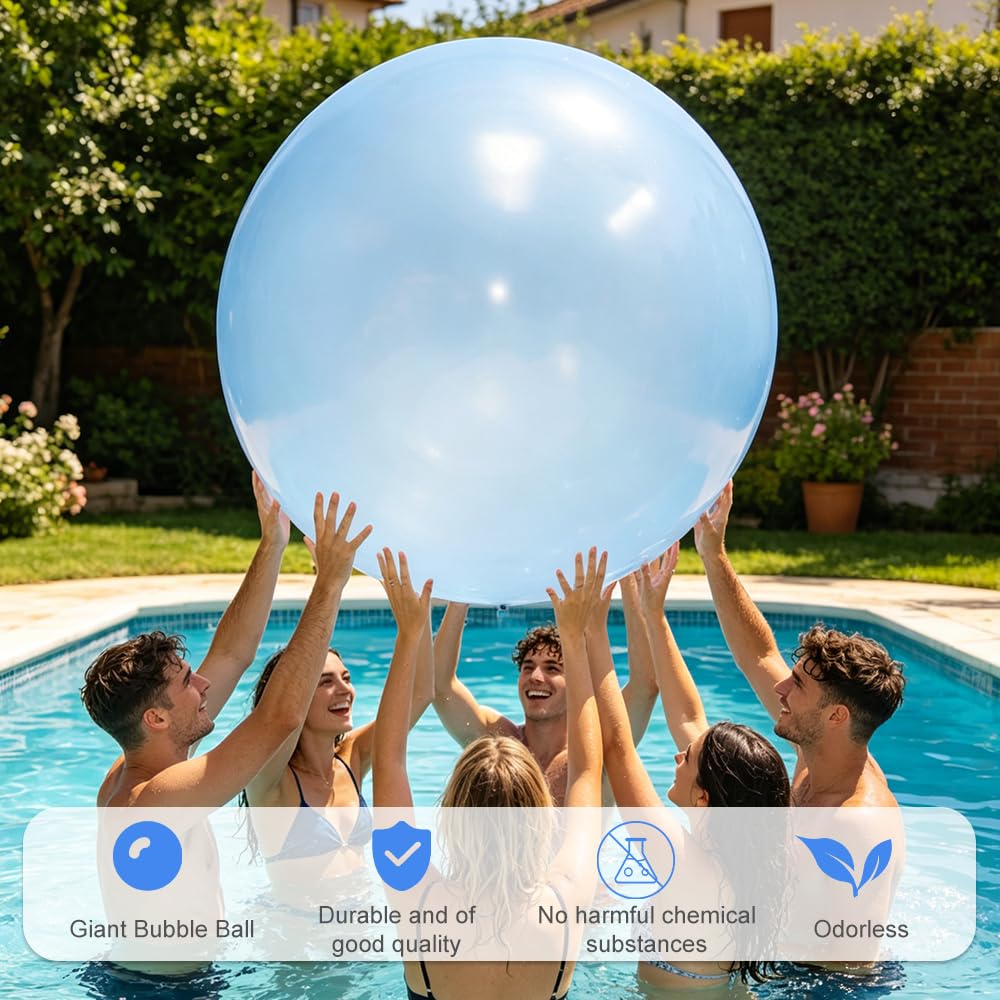 Bubble Ball, 120 cm waterpolo transparente, XXL, resistente al desgarro, pelota de burbujas de agua para adultos, pelota de burbujas grande para playa, jardín, fiesta al aire libre
