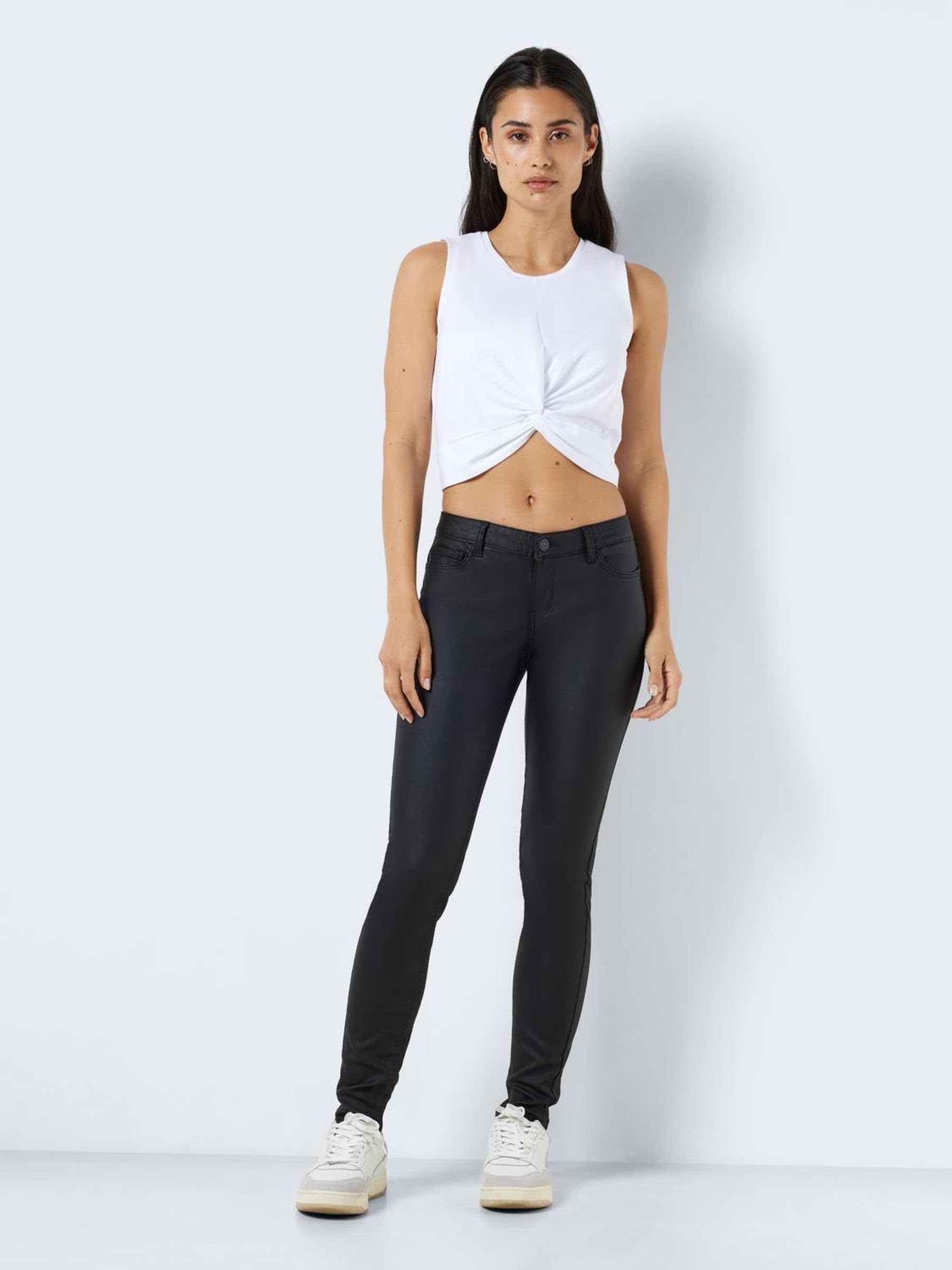 Noisy May Damen Hose Nmallie Lw Skinny Coated Black Pant Noos