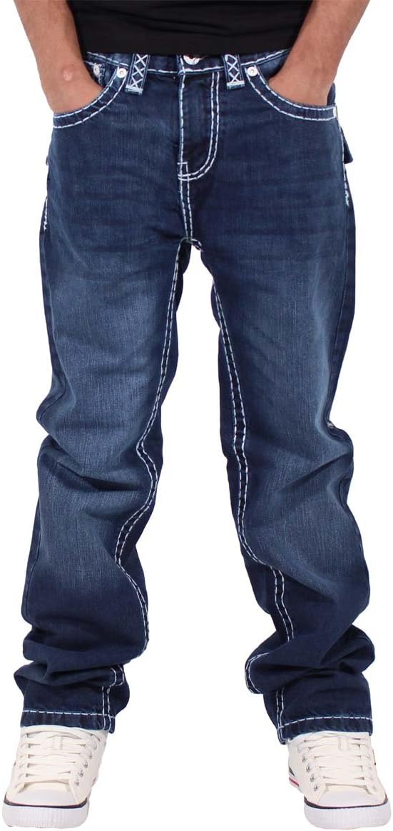 PevianiMen's Thick Ricky Stitch Lawrence Denim Jeans, Blue