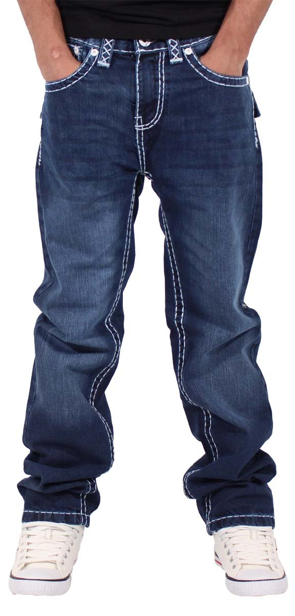 PevianiMen's Thick Ricky Stitch Lawrence Denim Jeans, Blue