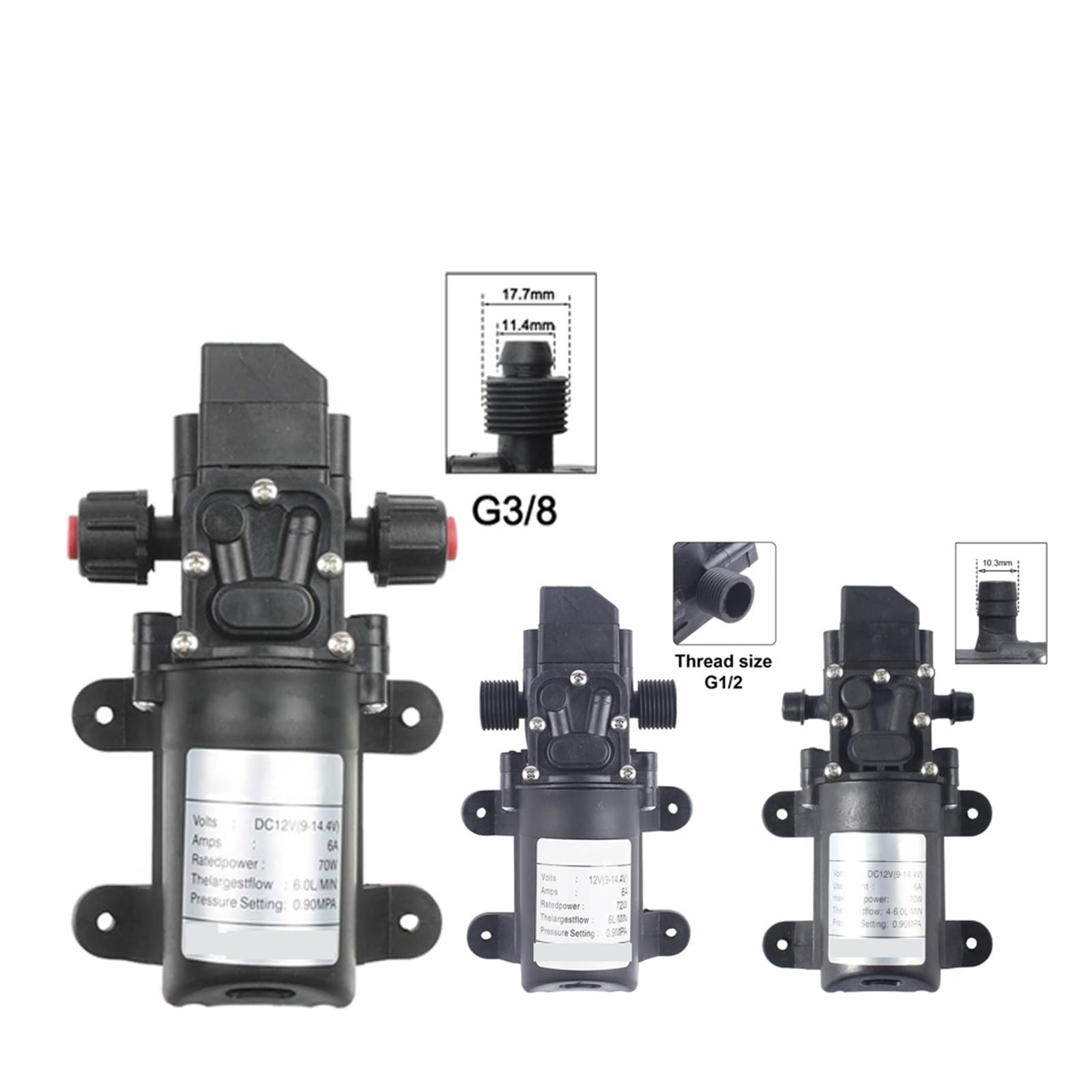 Pompes à eau Pompe à membrane Pompe Auto-amorçante À Membrane Haute Pression 12V 130PSI 6L/Min 70W 72W Alimentation 6A Tuyau 1/2 (Size : Pump-01)