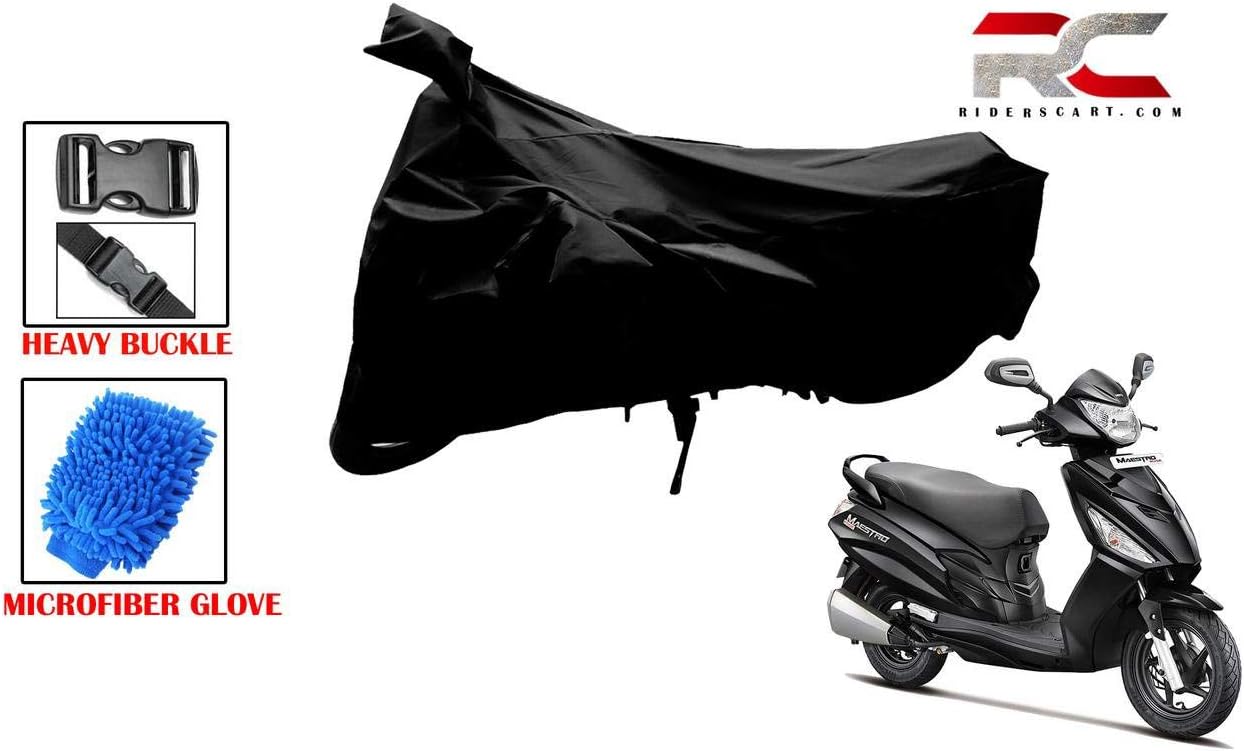 Riderscart All Season (Weather) Waterproof Scooter Cover for Hero Maestro Edge Indoor Outdoor Protection Combo with Storage Bag and Microfiber Glove (Black)