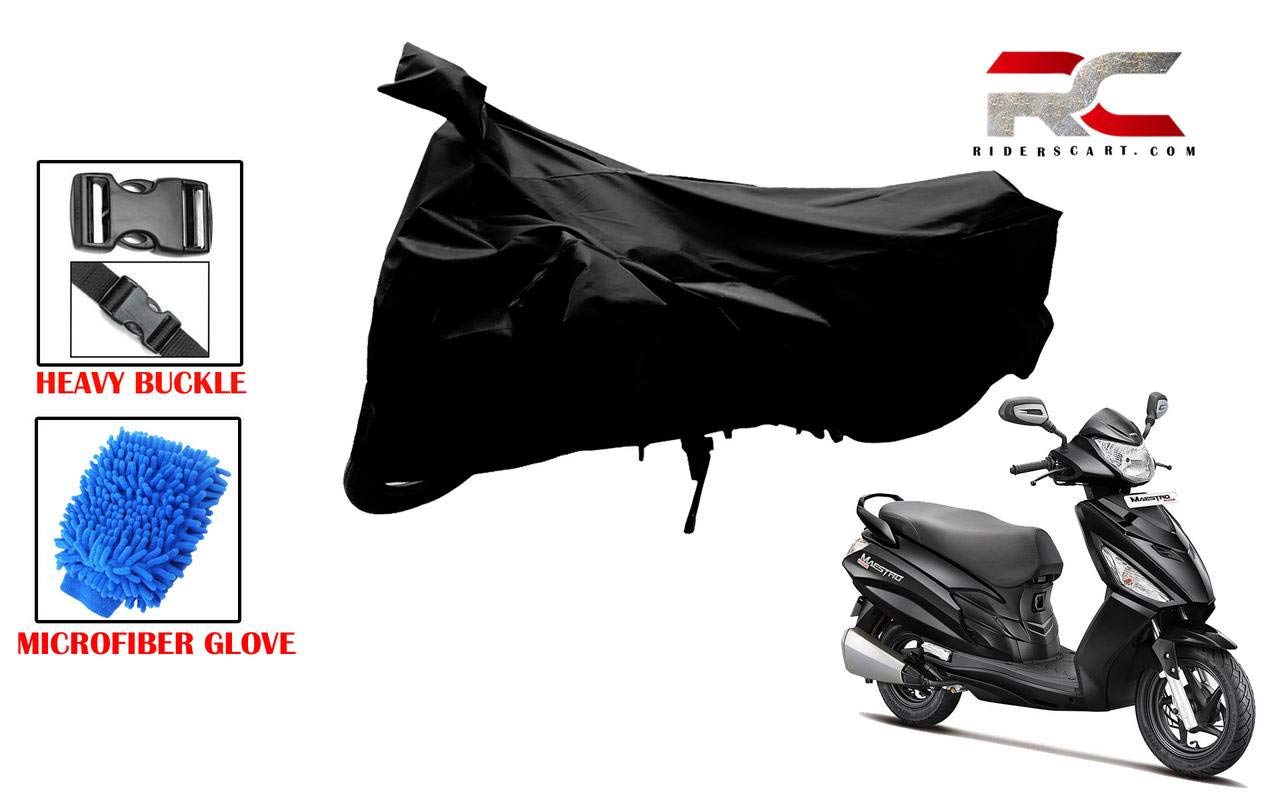 Riderscart All Season (Weather) Waterproof Scooter Cover for Hero Maestro Edge Indoor Outdoor Protection Combo with Storage Bag and Microfiber Glove (Black)