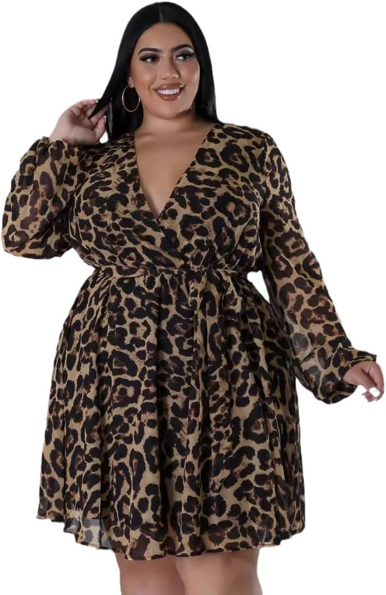 Sunlips Women's Sexy Plus Size Lapel Shirt Puff Long Sleeve Flowy Swing Dress Wedding Guest Cocktail Dresses - Image 3