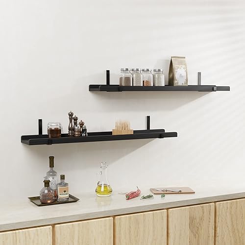 Miniatura 5 de Estantes flotantes de madera natural de pino con labio, estantes flotantes de madera recuperada de 24 pulgadas de largo para almacenamiento en