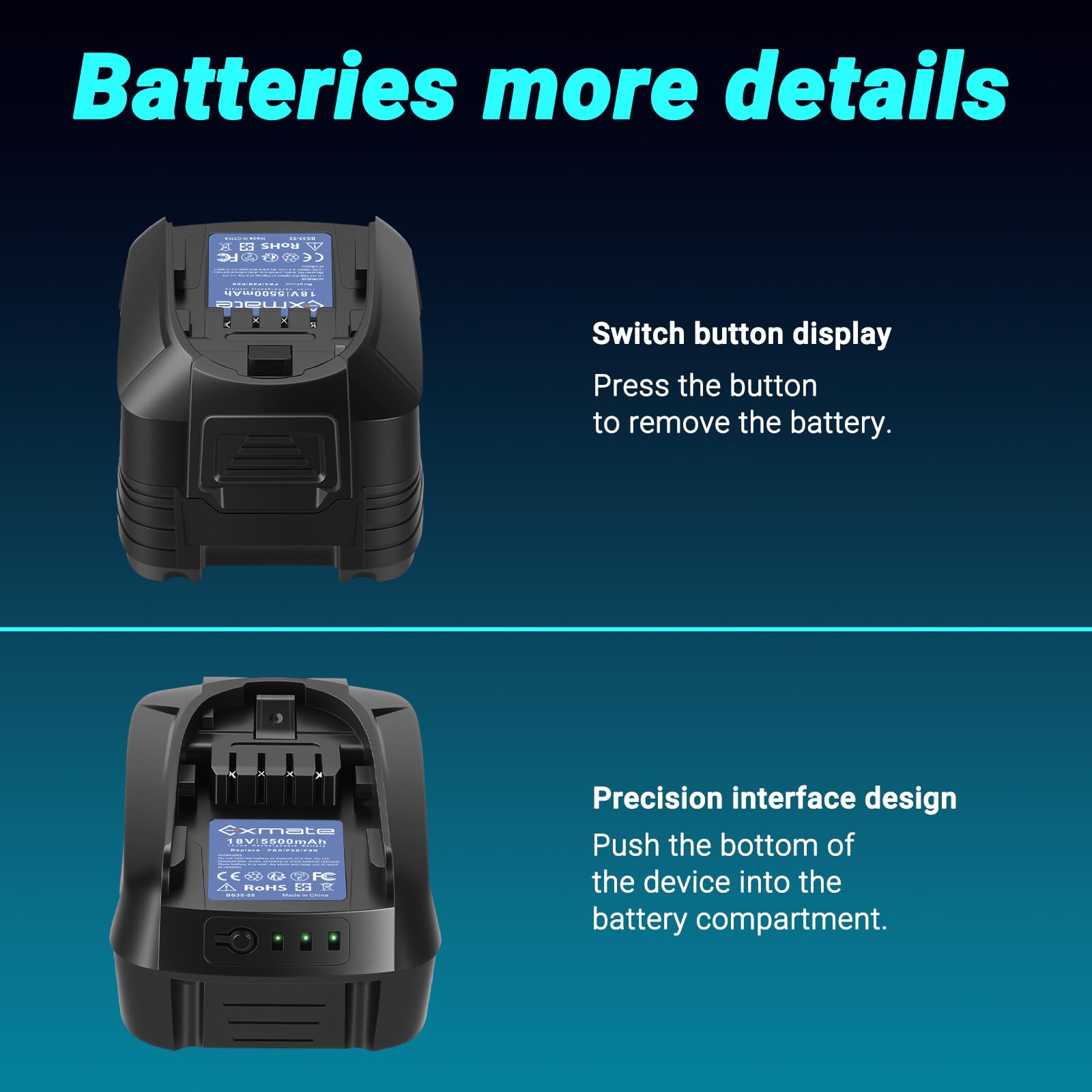 Exmate - Batería de repuesto para Bosch PBA PSB PSR (18 V, 5500 mAh, para 18 V, Gardena 18 VSystem PSB 18 LI-2, PST 18 LI, UNEO MAXXH, Uneo Maxx, 1600A005B0 2607335040 2607336039 26039) 73360 40