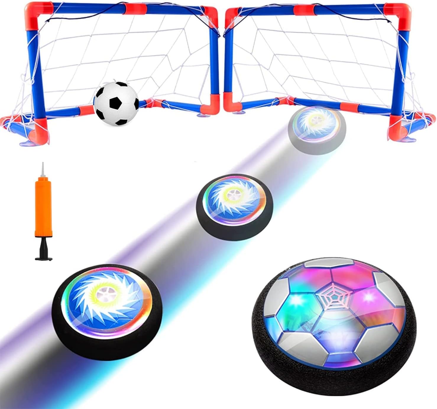Beauenty Hover Soccer Ball Set with 2 Goals, Air Soccer with LED Light, USB Charge Floating Soccer Ball with Foam Bumper for Indoor Outdoor Sports Ball Game, Football Toy for Kid Best Gift (A)
