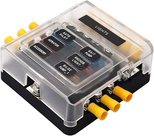 Bloque de fusibles de 6 circuitos para barco, cámper, coche, bloques de puesta a tierra, caja de fusibles, 12 conectores