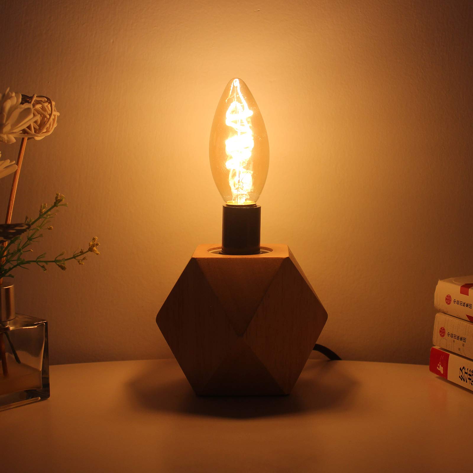 C35 LED Edison vela casquillo E14, regulable 3W blanco cálido 2200K, vidrio ámbar, alto CRI95, equivalente a 40 vatios, filamento en espiral con aspecto retro vintage, paquete de 12
