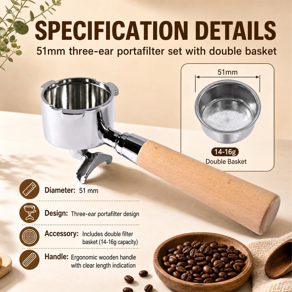 DASIAUTOEM Portafiltro sin suelo, 51 mm, para cafeteras con 3 orejas