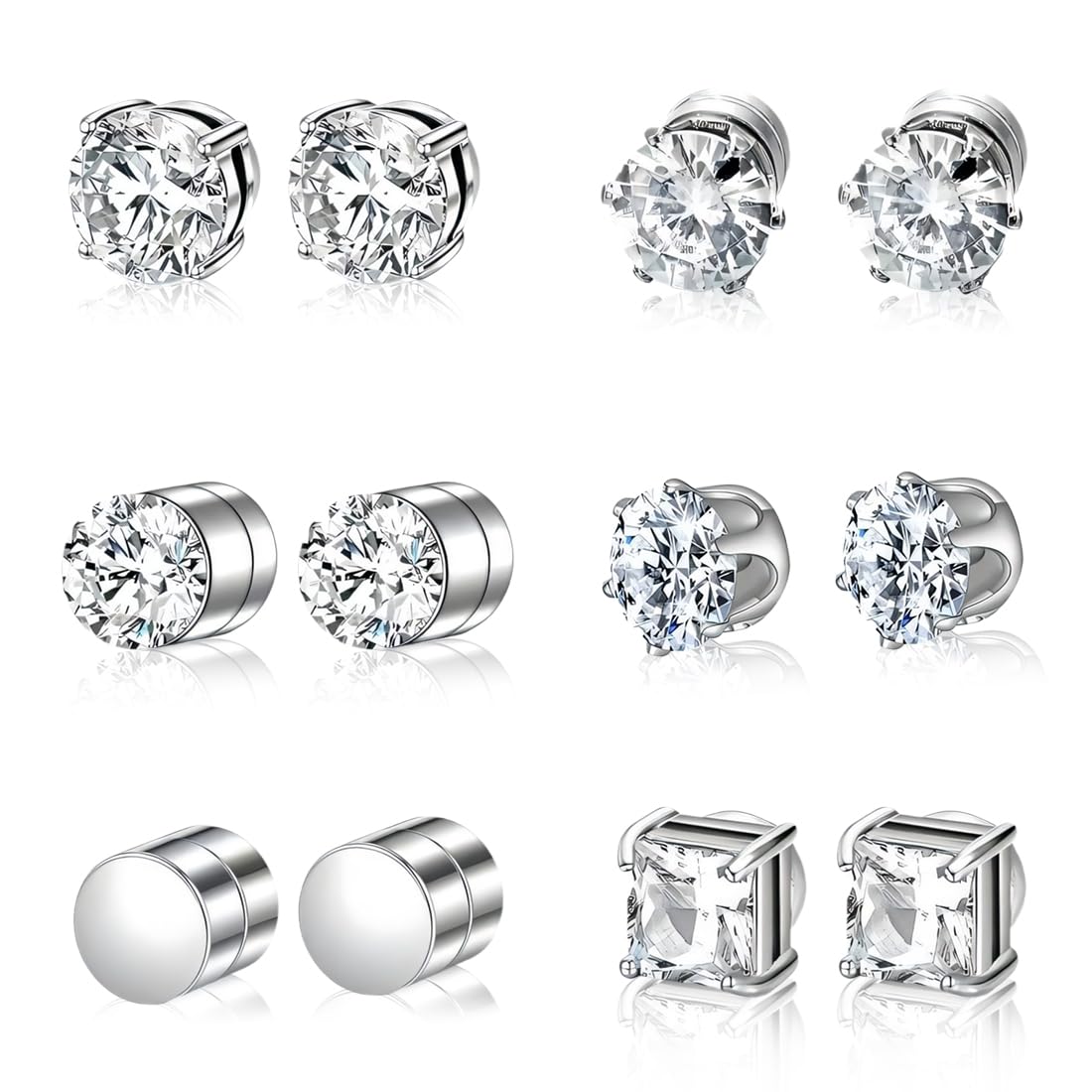 IKOPFLN 6 Paia 6mm Orecchini Magnetici Uomo, Orecchini Finti Uomo, Orecchini Senza Buco