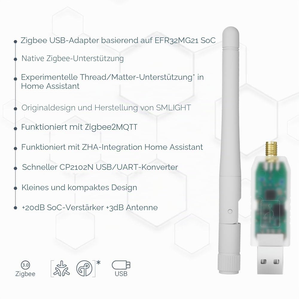 SMLIGHT SLZB-07 Zigbee 3.0 Coordinator Thread/Matter Mini USB Adapter Funktioniert mit Zigbee2MQTT, Home Assistant, ZHA