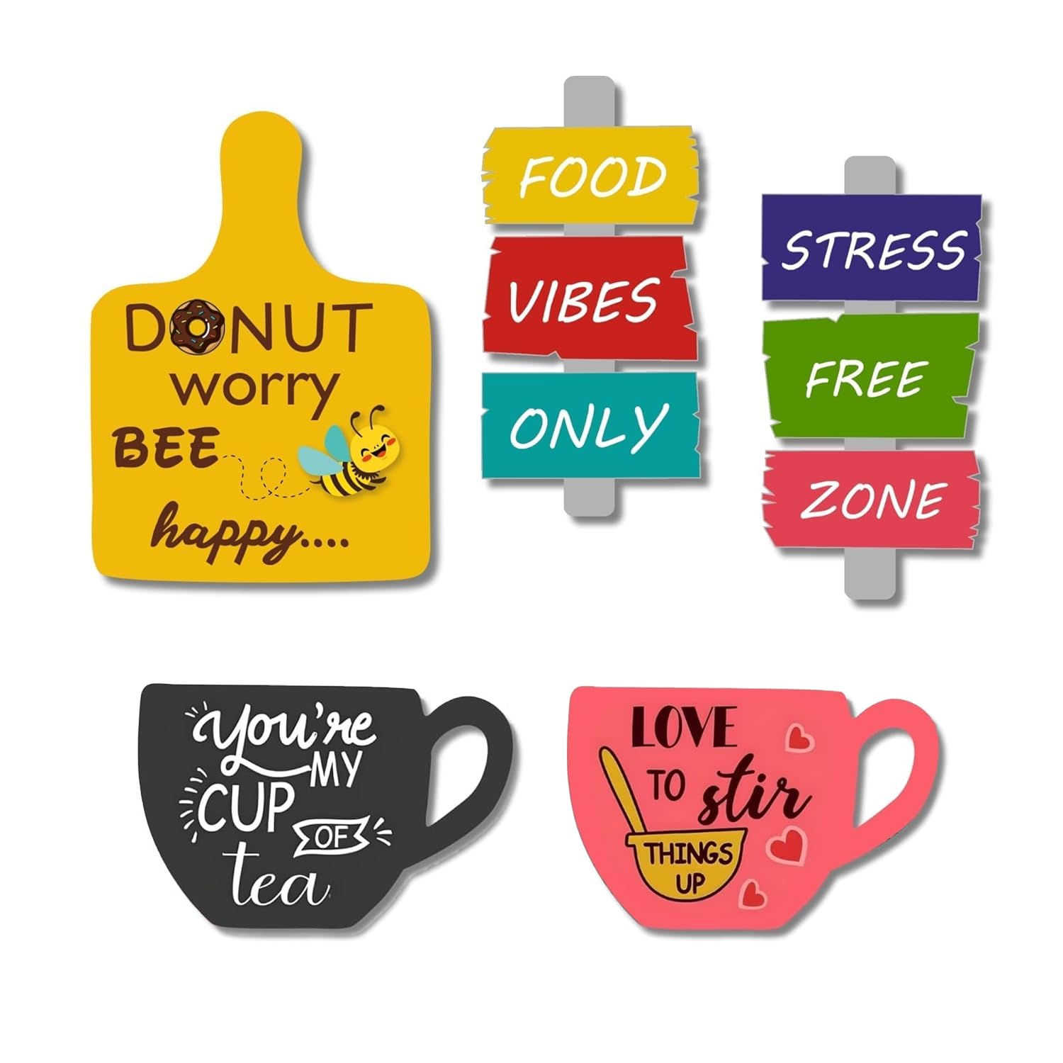 Accuprints Fridge Magnet Printed MDF Wooden Tea Food Quotes Funny & Multipurpose Office Magnets, Magnetic Stickers for Refrigerator - Set of 5-image-37