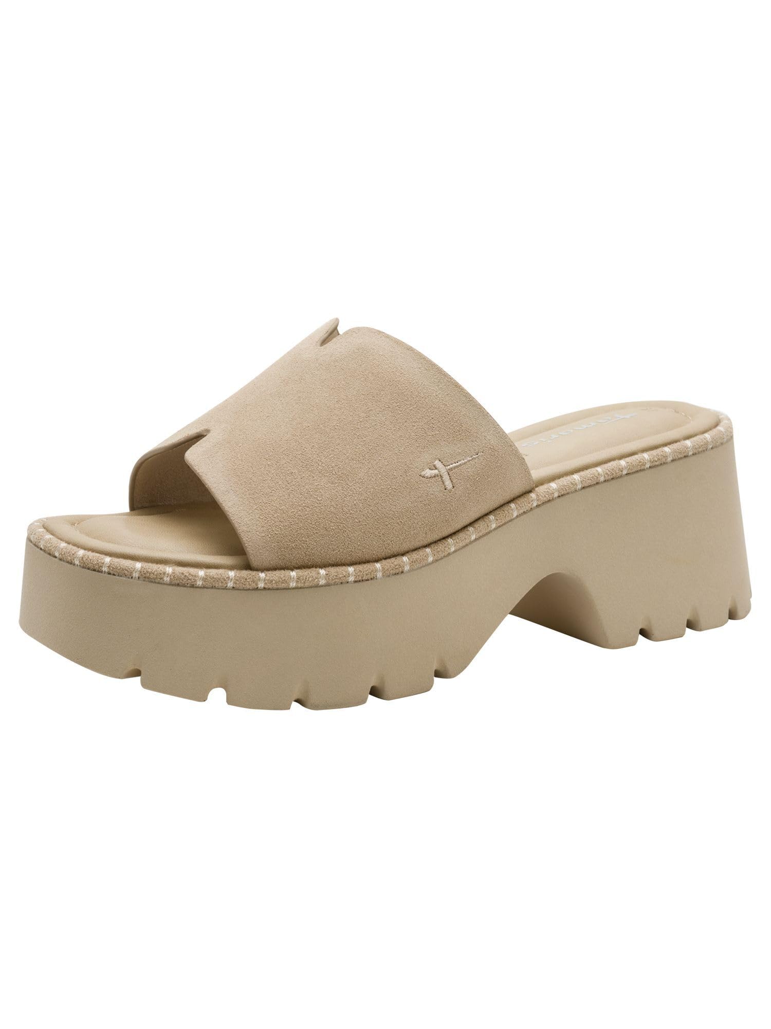 Tamaris Women's leather mule with block heel beige 5.5 UK