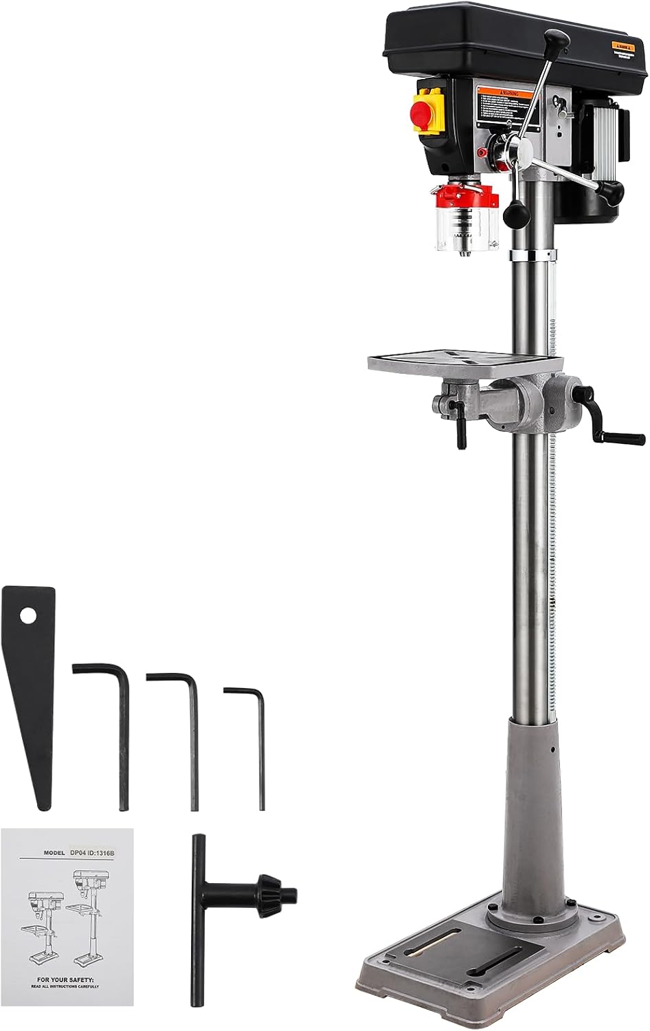 Garvee 13 in Floor Drill Press, 7.5 Amp 120V Pure Copper Motor, 288-3084 RPM Variable Speed Cast Iron Bench Drill Press, 0-45° Tilting Worktable, Tabletop Drilling Machine for Wood Metal