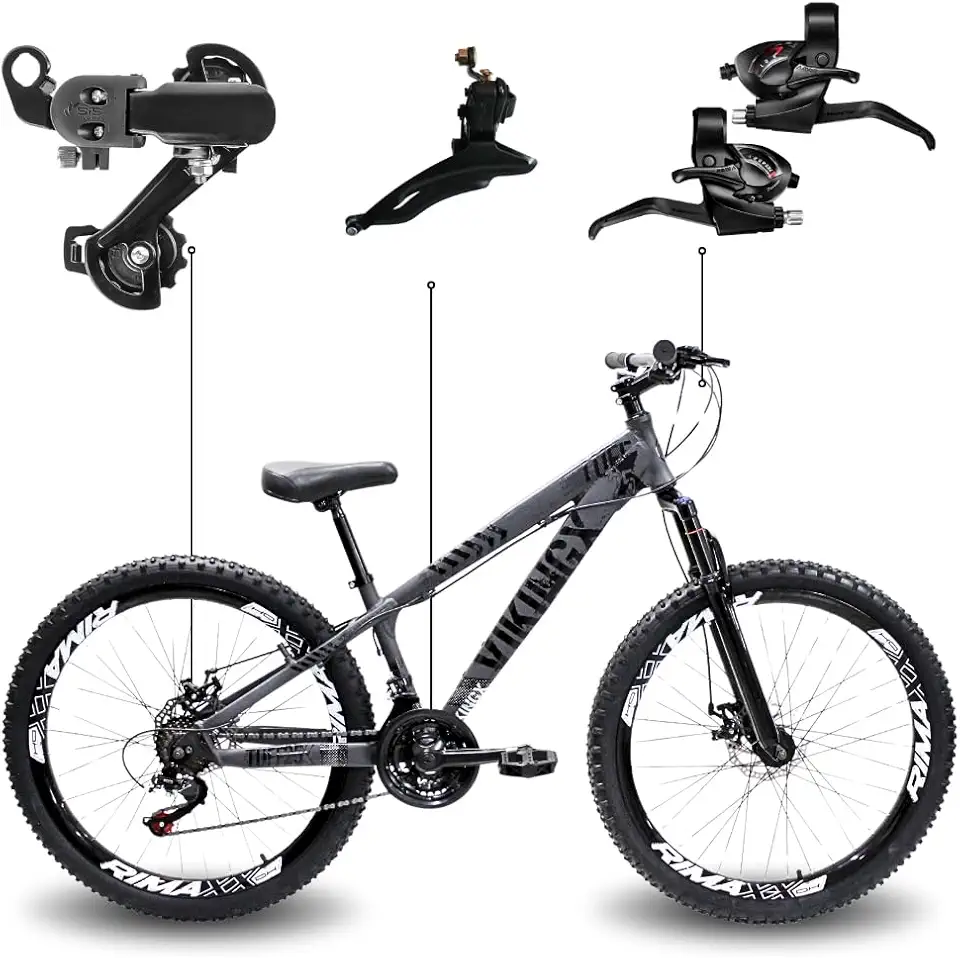 Bicicleta Aro 26 Viking Tuff 25 Alumínio 21v Freio Disco Preto Grafite