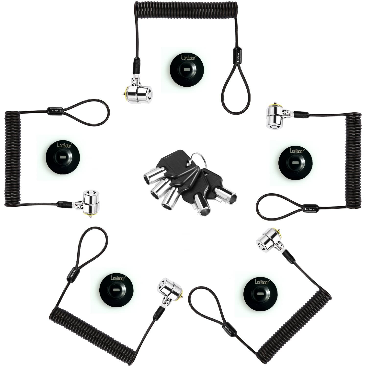 Candado de cable retráctil de seguridad portátil con llave para laptop, 3 llaves, 8 pies para monitores, portátiles, MacBooks, tabletas, iPad, Mac Mini (paquete de 5 llaves iguales)