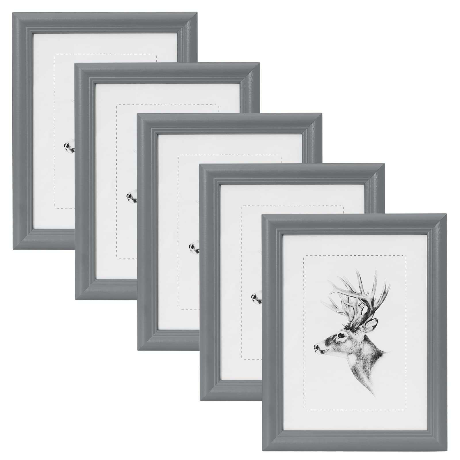 WOLTU Juego de 5 Marcos de Fotos de Madera Maciza 20x30 cm, Marcos de Foto para Pared o Mesa, Marco de Póster en Vertical y Horizontal para Decoracion, Gris
