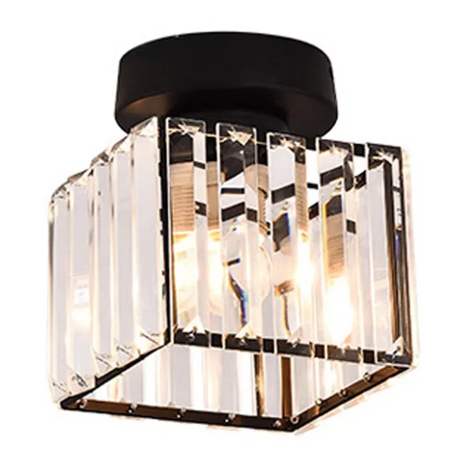 Modern Crystal Ceiling Light, Mini Semi Flush Mount Ceiling Light Fixture Small Chandelier Crystals Hallway Light fixtures for Living Room Kitchen Bedroom (Square)