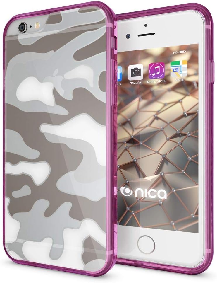 NALIA Camouflage Cover compatible with iPhone SE 2020/8 / 7 Case, Slim Protective Silicone Skin with Reinforced Back & Bumper Army Design, Shockproof See Through Mobile Protector, Color:Pink