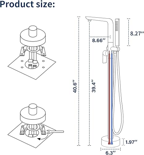 Miniatura 6 de Grifo de bañera de latón cepillado independiente con ducha de mano y caño giratorio 9017BG