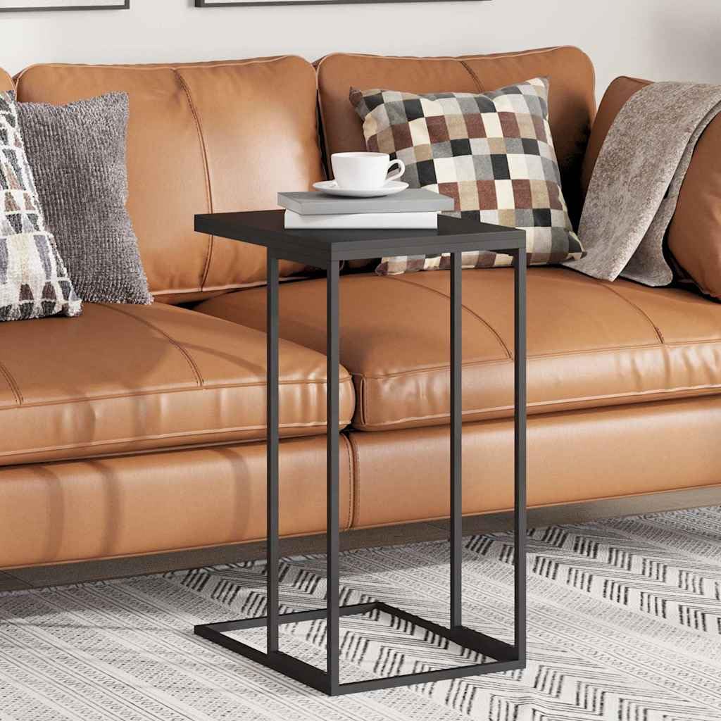 Mały stolik kawowy w kształcie litery C, czarny, 40 x 30 x 59 cm, drewno i żelazo, nowoczesna strona do salonu, sofa przesuwana pod akcentem mebli, stabilna powierzchnia, łatwy montaż