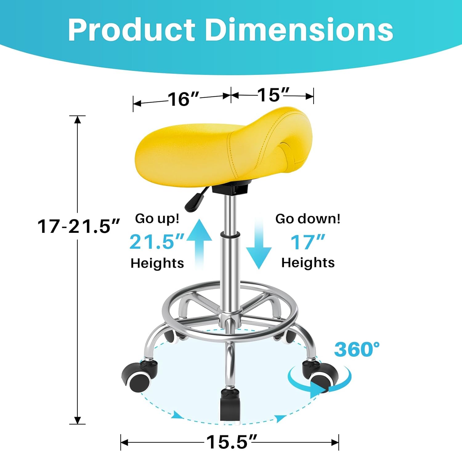 Sandal Stool Ergonomic- Comfortable Rolling Saddle Stool with Casual Thick Sort Padding, Kunda adjustable saddle chair with wheels and ring pedal for medical massage salon, office house (yellow) Sandal Stool Ergonomic- Comfortable Rolling Saddle Stool with Casual Thick Sort Padding, Kunda adjustable saddle chair with wheels and ring pedal for medical massage salon, office house (yellow)