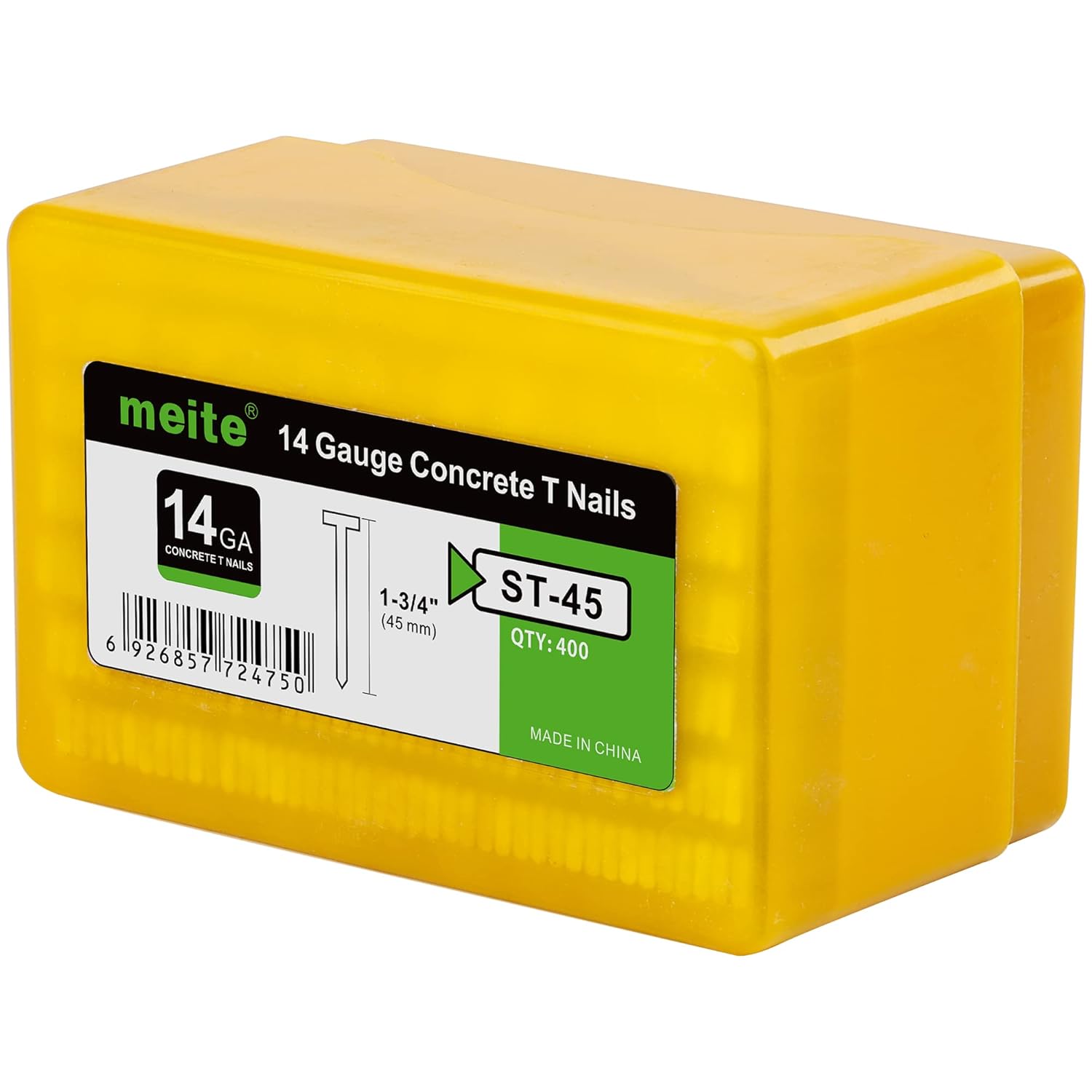 meite 14 Gauge Concrete Nails 1-3/4 Inch 8,000pcs Galvanized Hardened T-Nails for Electric or Pneumatic Nailer Gun - Wood-to-Concrete & Block & Steel, No-Bend (400PCS x 20 Boxes)