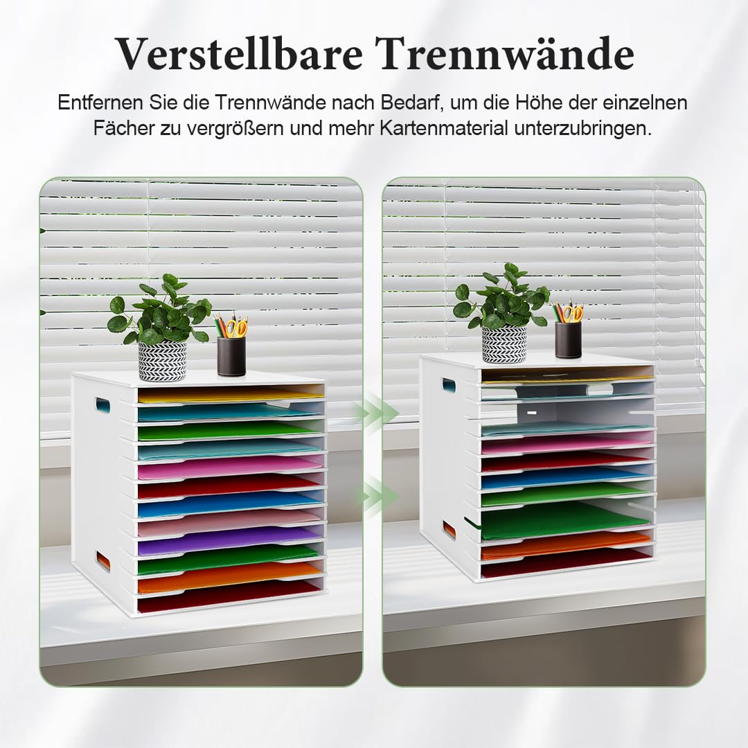 Krafetto Scrapbook Papier Organizer 12 Ebenen, Papierablage A4/30,5 x 30,5 cm, Papierregal für Scrapbookpapier, Bastelpapier, Tonkarton & Vinylfolie, Schreibtisch Organizer für Büro/Klassenzimmer