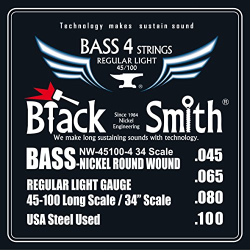 Black Smith 45-100 34″ Jeu de 4 Cordes pour Basse électrique - Les Beatles, Paul McCartney, John Lennon, RIngo Starr, George Harrison Black Smith 45-100 34" Jeu de 4 Cordes pour Basse électrique