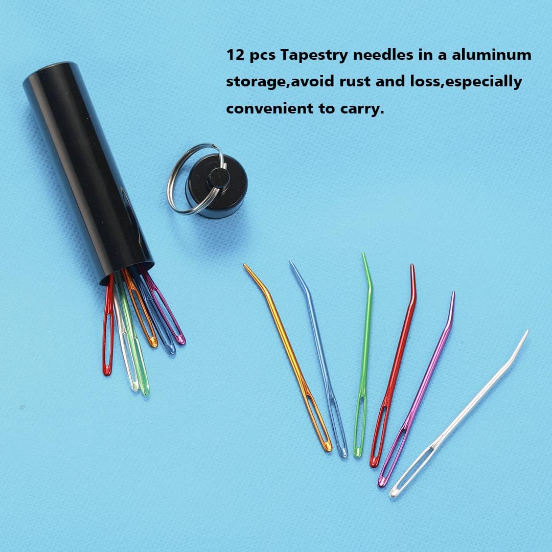 yklbpd 12pieces Yarn Darning Needle Large Big Eye Weaving Needle,Tapestry Needle Bent Needles with Aluminum Storage Tube