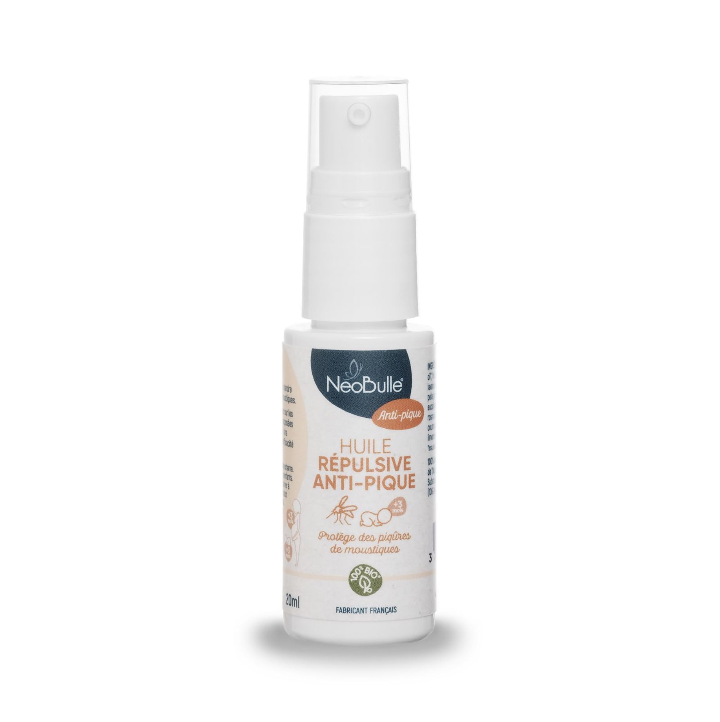 NéoBulle - Huile Répulsive Anti-Pique Anti-Moustiques Bébé - 100% Ingrédients Bio - Dès 3 Mois - Flacon Pompe 20ml