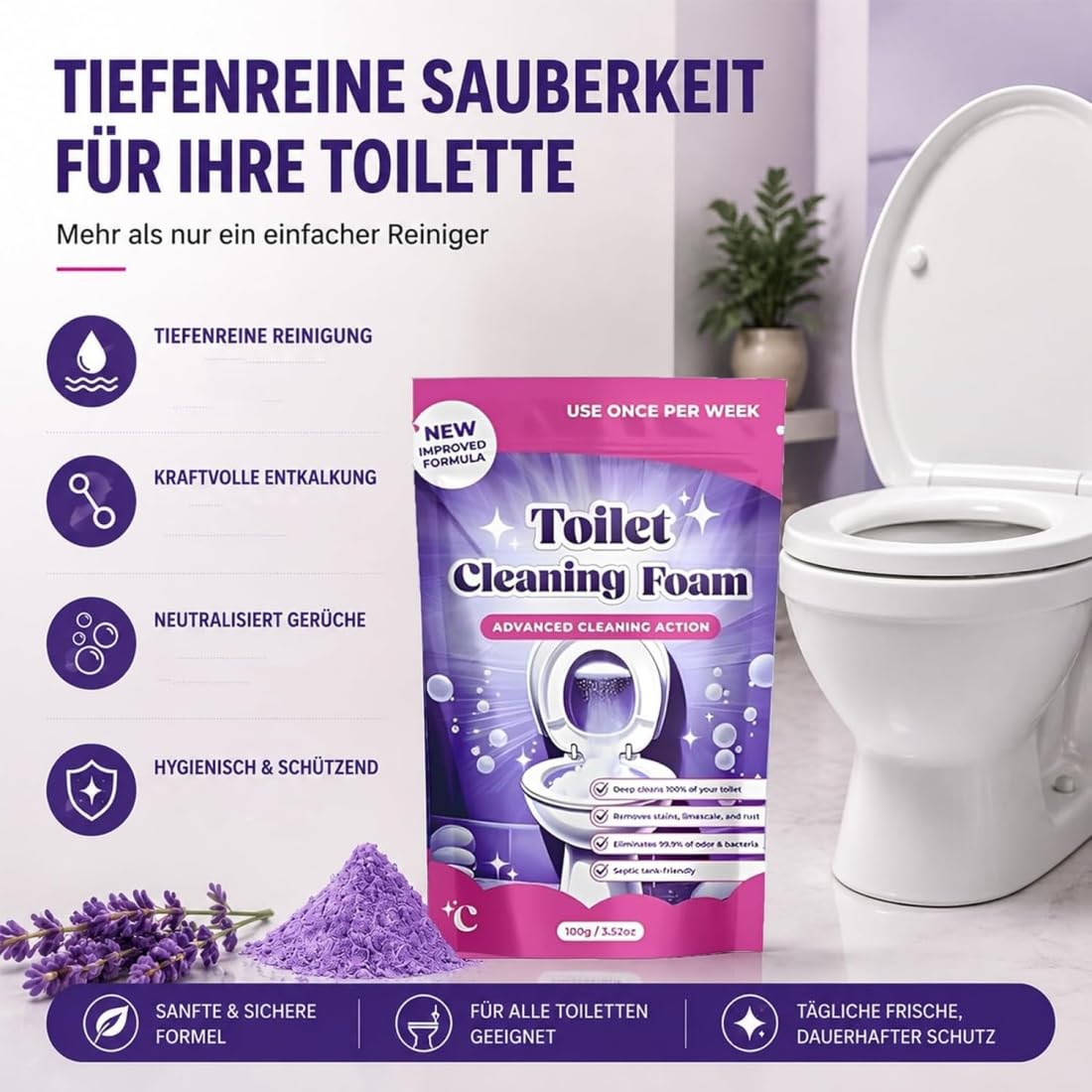 Fizz Clean Toilettenschaum - Fizzclean Wc-Reiniger, Fizzclean Rohrreiniger, Toilet Cleaning Foam, Scheuerfreie Ohne Aufwand,Schäumender WC-Reiniger für Strahlend Saubere Toilette (5pcs)