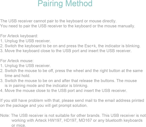 Miniatura 4 de Arteck Teclado o mouse inalámbrico con receptor Nano USB de 2.4G (solo marca, no para GW28-3, HD323, HW197, HD197, MD167, MD172 o versión Bluetooth)