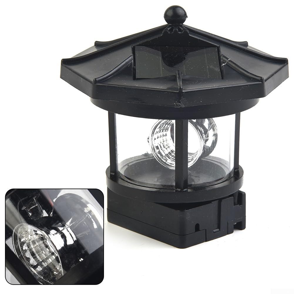 Outdoor Solar Rotating Lighthouse Light, 360 Degree Revolving Garden Lamp with Auto On/Off, IP44 Waterproof Decorative Landscape Lighting for Lawn Yard Walkway Black(black)