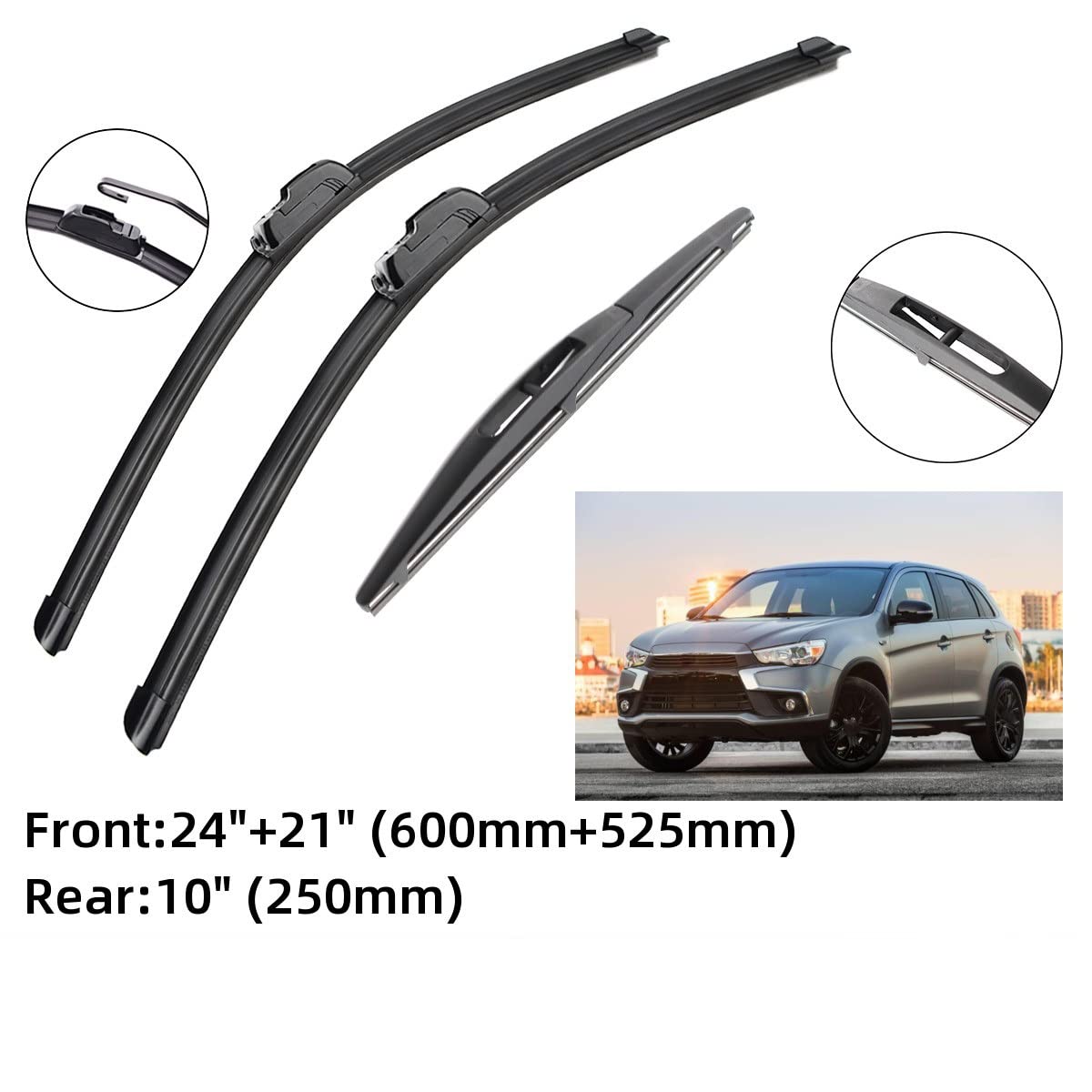 Per M&itsubishi ASX per Outlander Sport Rvr MK3 2010 2011 2012 2013 2014 2015 2016 2017 2018 2019 Anteriore Posteriore Tergicristallo Spazzole Cutter 24"+21"+10 "