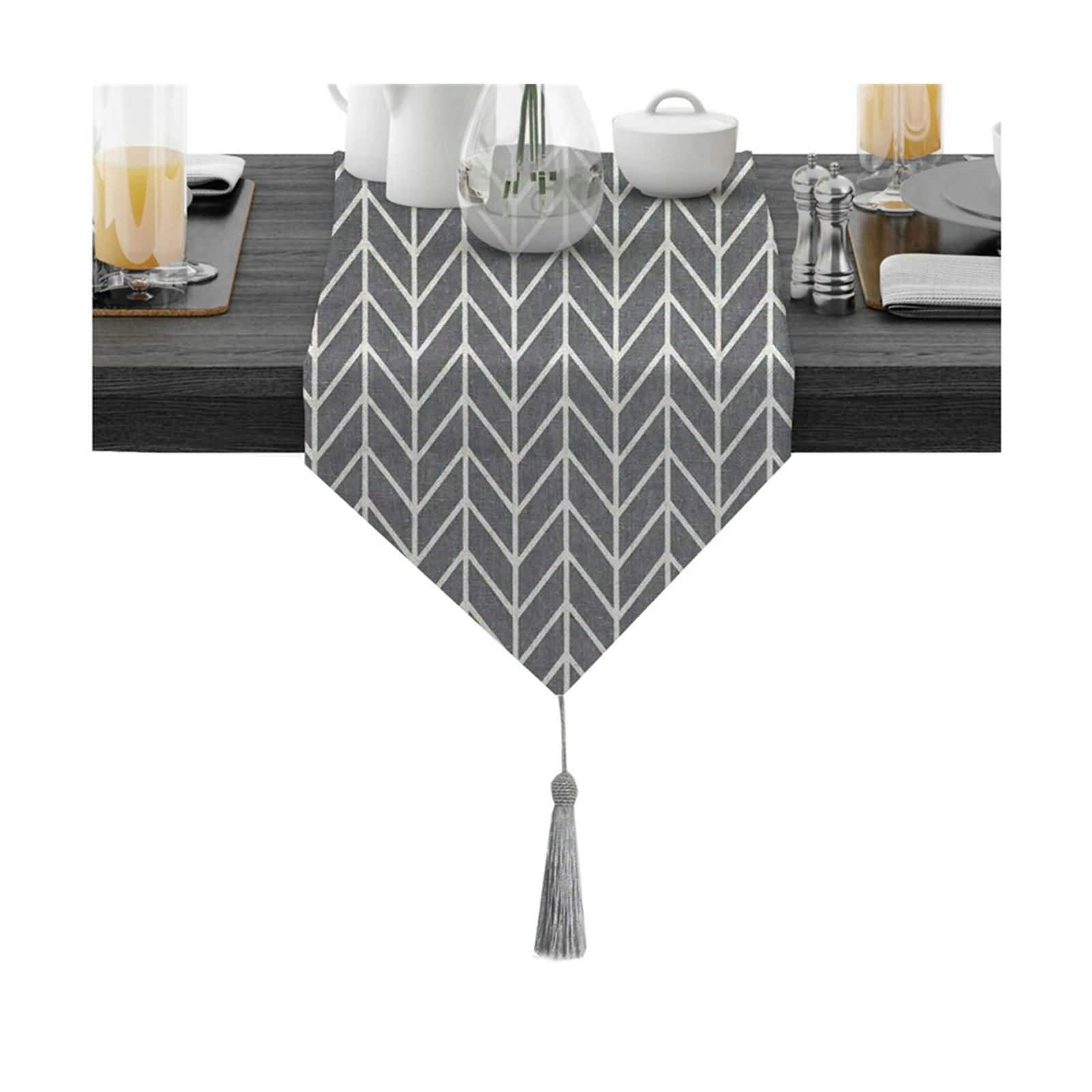 Aeici Camino de mesa de algodón estilo granja, rectangular, patrón de flecha, camino de mesa de cena de 30 x 150 cm, camino de mesa de boda para mesas redondas, gris