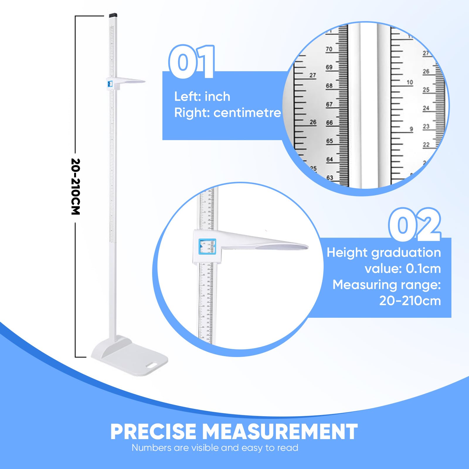 Estadiómetro portátil,estadímetro médico,pantalla de doble escala,rango de medición de 20 a 210 cm (8 a 82 pulgadas) Adecuado para niños,adultos, consultorios médicos,hogar y gimnasios