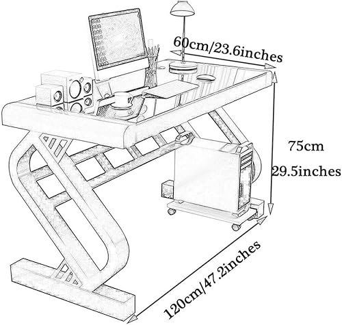 Miniatura 3 de JOYGOOD Escritorio para computadora con estantes, escritorio para el hogar, escritorio de trabajo de vidrio templado, escritorio simple para