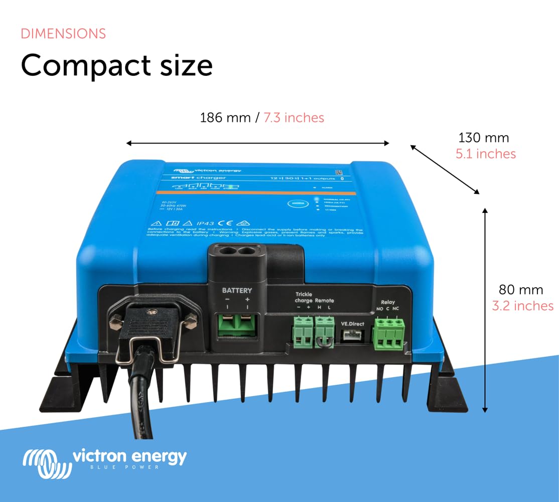 Victron Energy Smart IP43 12 Volts 50 AMP 120-240VAC, (1+1) Sortie Chargeur de Batterie avec Bluetooth