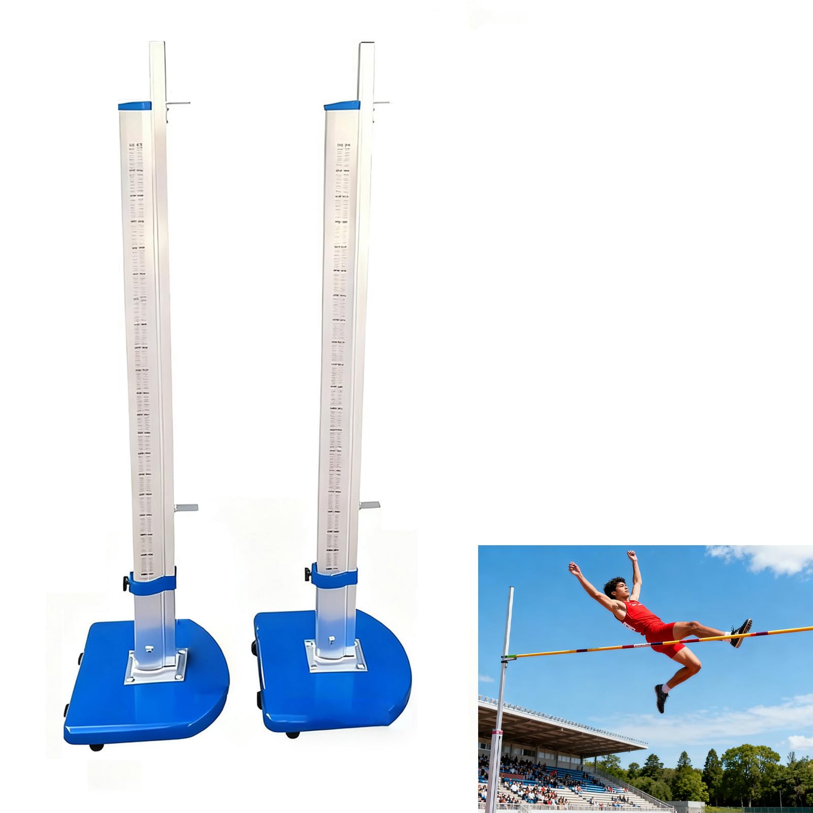 Portable Aluminum High Jump Standards, Moveable Jump Training Equipment for High School Track & Field, Centimeter Scale Height Adjustment